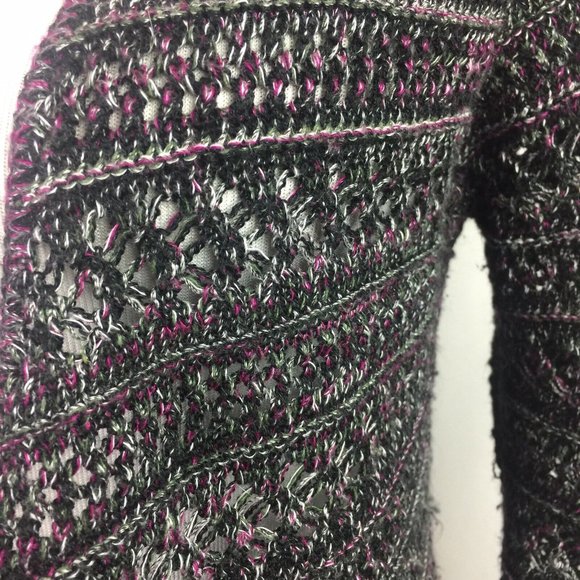 A2 Armand & Alba Cropped Sweater Loose Open Weave Tie Front USA Purple Gray - Picture 3 of 8